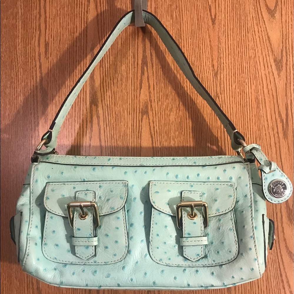 Dooney and Bourke Leather Ostrich Embossed Shoulder Bag Sea Foam Green